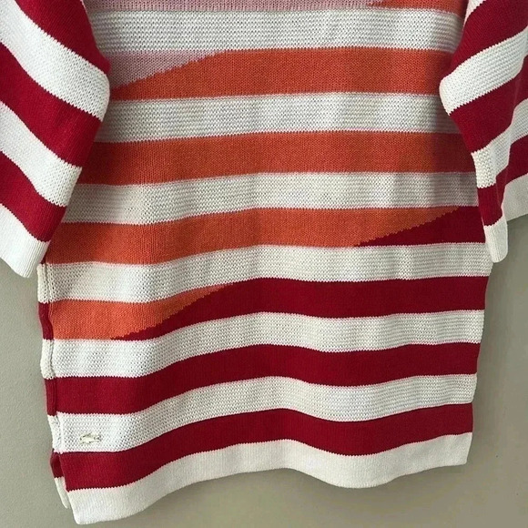 [34/S]Lacoste Red/Pink Mixed Colours Linen Blend Knit Mid Sleeve Scoop  Sweater - Picture 4 of 10